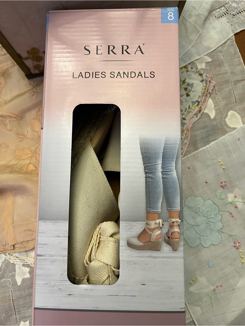 Serra Cream Canvas Espadrille Wedges with Ankle Wrap - Picture 6 of 6
